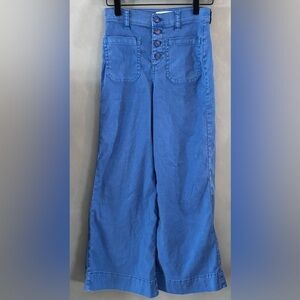 EVEREVE Blue Linen Blend Wide Leg Pants Size 25 Button Fly High Rise